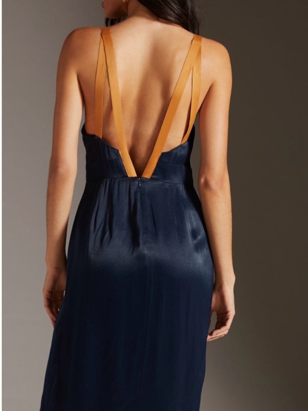 Anthropologie Sweetheart Side-Slit Slip Dress size 8 navy worn once - Picture 3 of 8